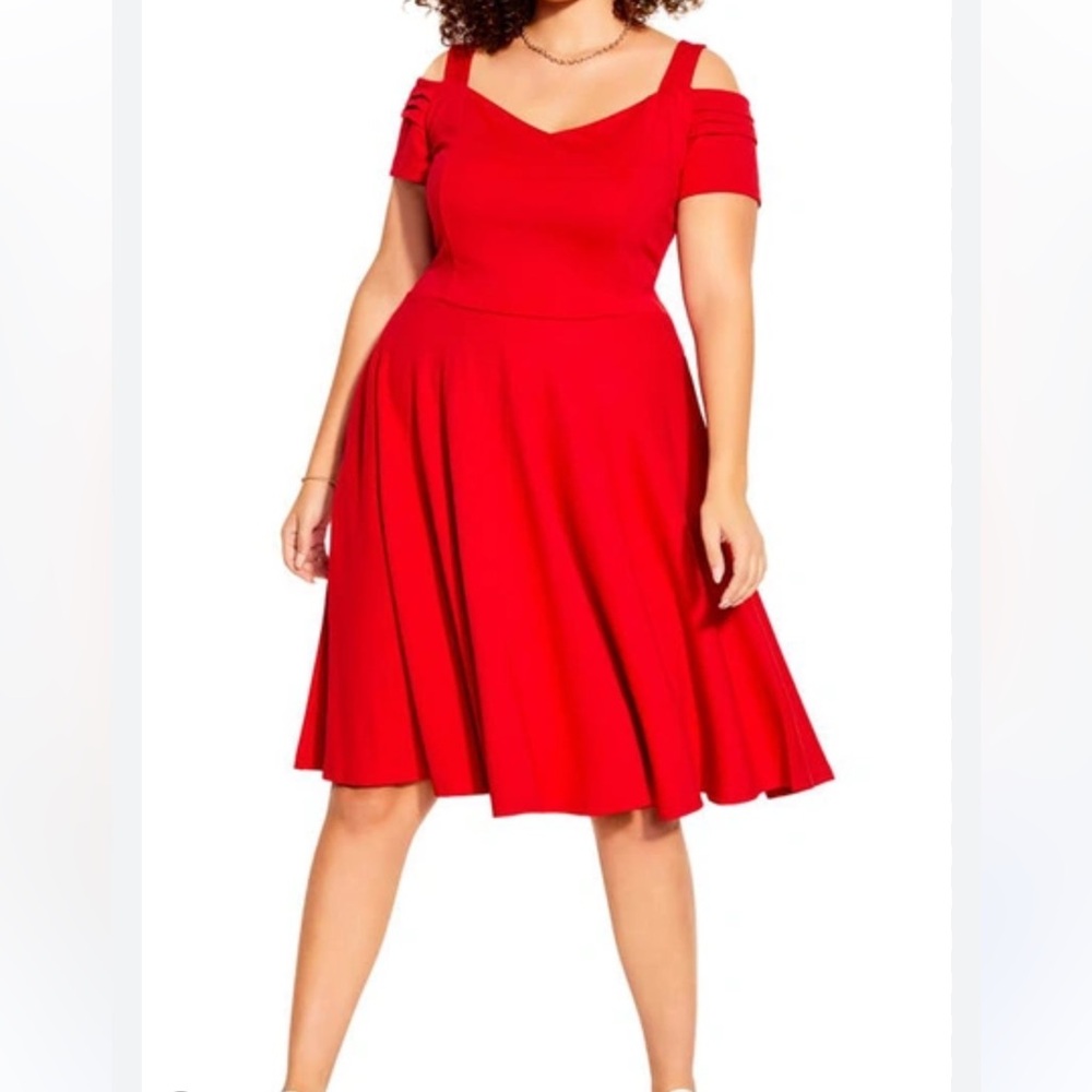 City Chic Trendy Plus Size Retro Vibe Dress Red XS/14W